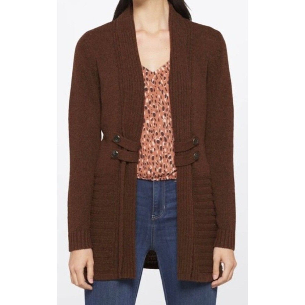 Fortune & Ivy Brown Cardigan Open Front Raiden Tab Sz S Knit Button Ribbed New